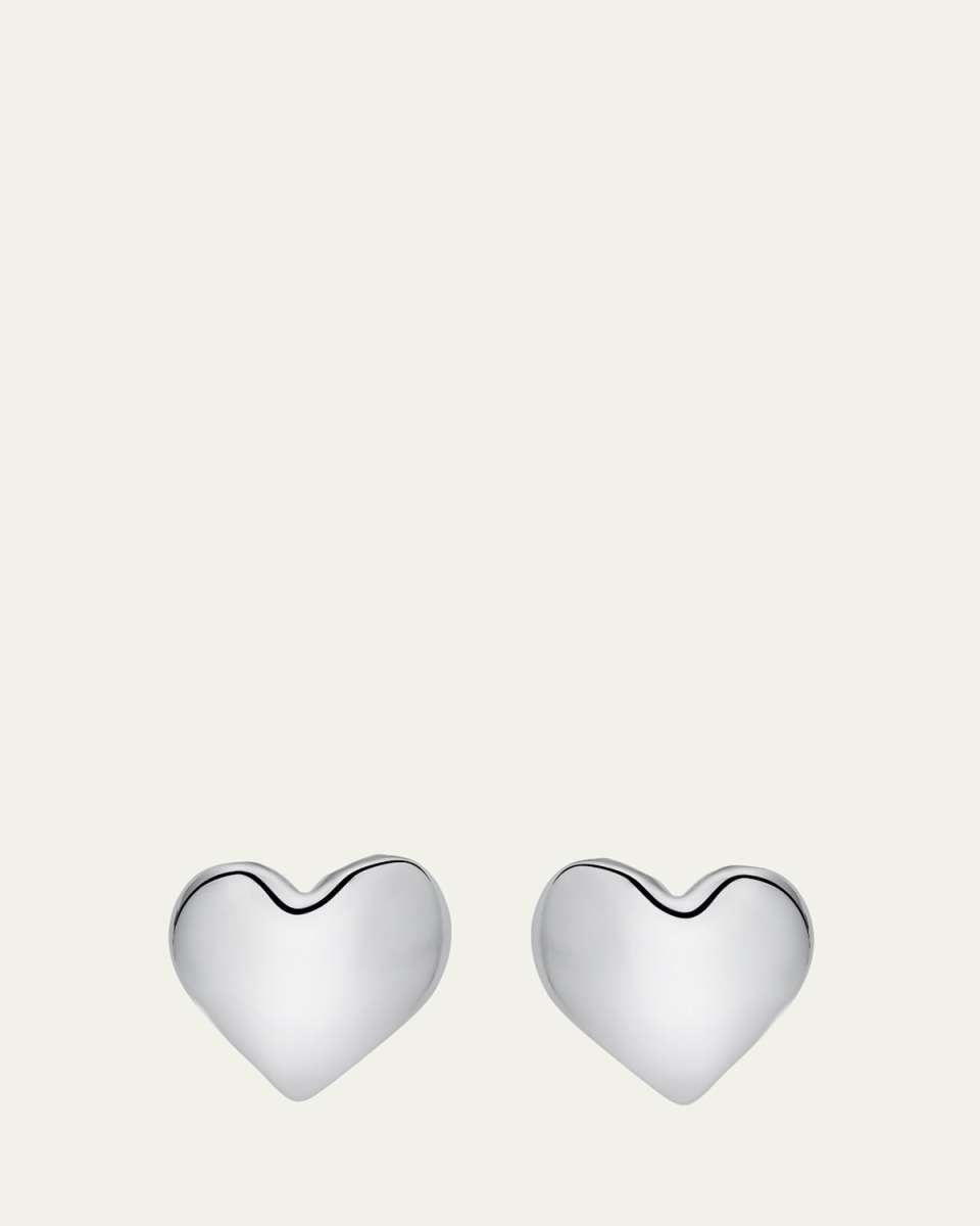Smooth Heart Stud Earrings, Silver